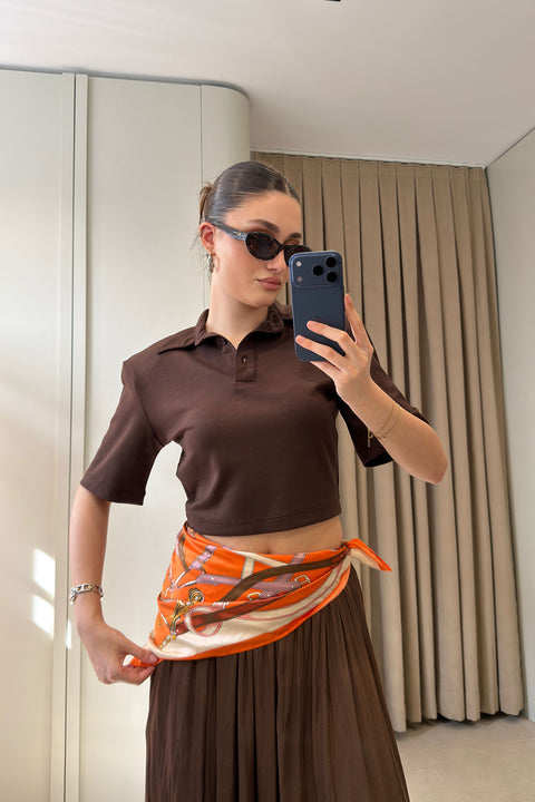 Vatkalı Premium Polo Yaka Bluz- KAHVERENGİ