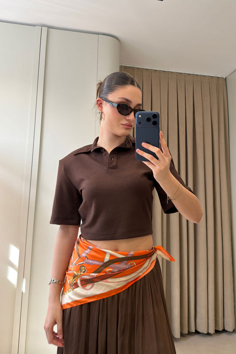 Vatkalı Premium Polo Yaka Bluz- KAHVERENGİ