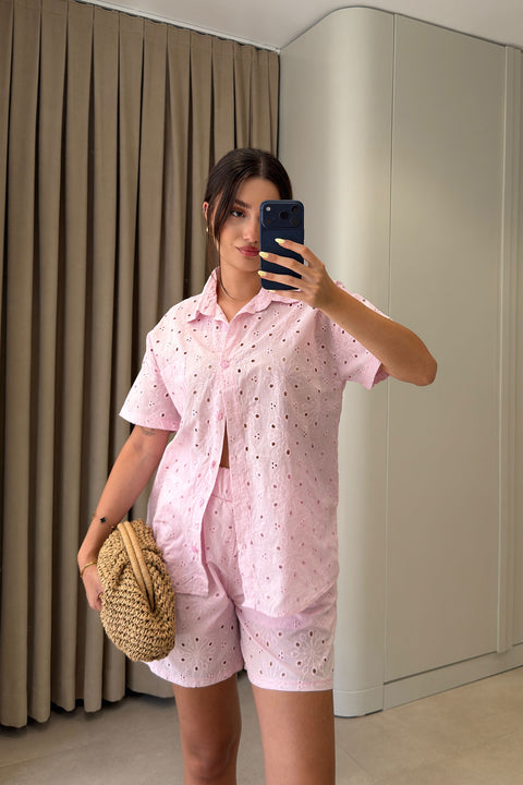 Verona Premium Şort Gömlek Takım- PEMBE