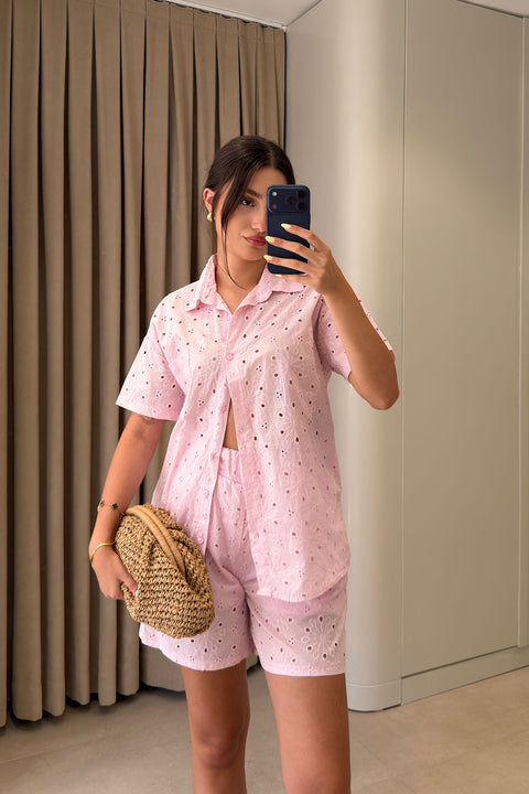 Verona Premium Şort Gömlek Takım- PEMBE