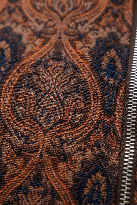 Vintage Şal Desen Fermuarlı Ceket- KAHVERENGİ