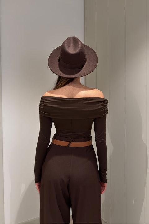 Yaka Detay Uzun Kollu Bodysuit- KAHVERENGİ