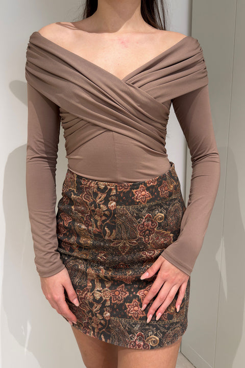 Yaka Detay Uzun Kollu Bodysuit- VİZON
