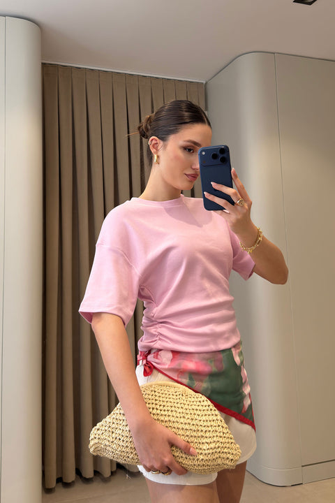 Yarasa Kol Büzgülü Bluz- PEMBE