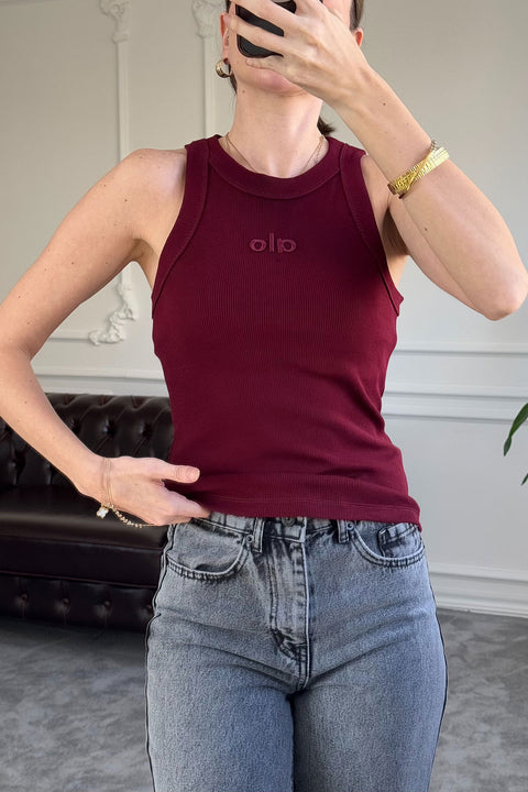 Yazı Nakış Detaylı Fitilli Crop- BORDO