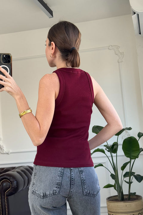 Yazı Nakış Detaylı Fitilli Crop- BORDO