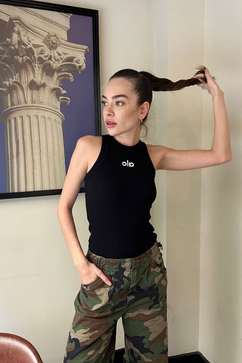 Yazı Nakış Detaylı Fitilli Crop- SİYAH