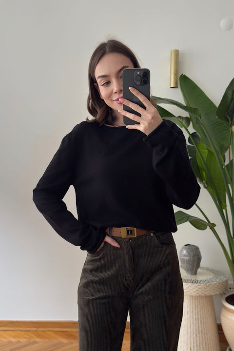 Yeni Model Kayık Yaka Triko Bluz- SİYAH