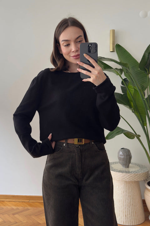 Yeni Model Kayık Yaka Triko Bluz- SİYAH