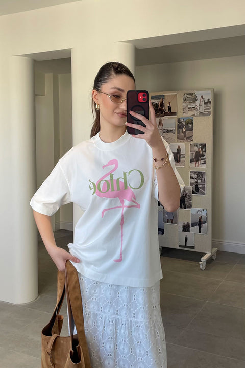 Yeni Sezon Chloe Baskılı Tişört- EKRU