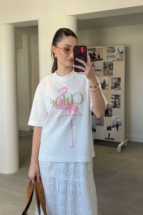 Yeni Sezon Chloe Baskılı Tişört- EKRU