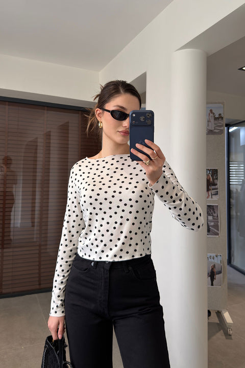 Yeni Sezon Dikiş Detaylı Puantiyeli Bluz- EKRU