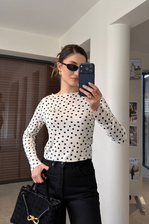 Yeni Sezon Dikiş Detaylı Puantiyeli Bluz- EKRU