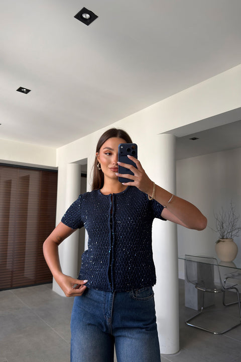 Yeni Sezon Pullu İkili Atletli Triko Takım- LACİVERT