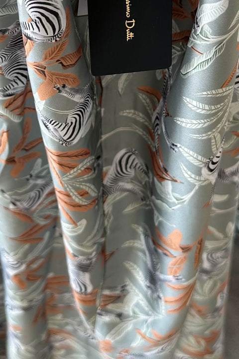 Zebra Desen Saten Elbise- YEŞİL